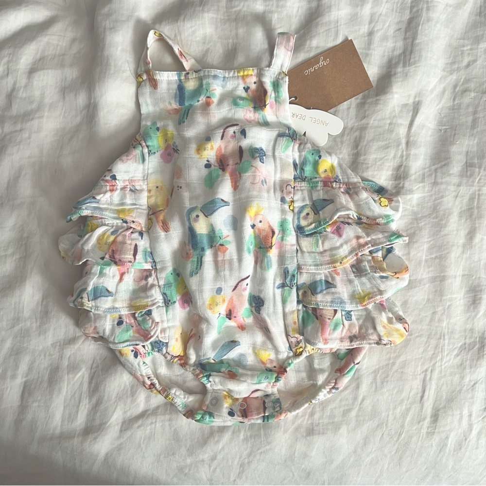 New with tag, Angel Dear ruffle romper bodysuit.